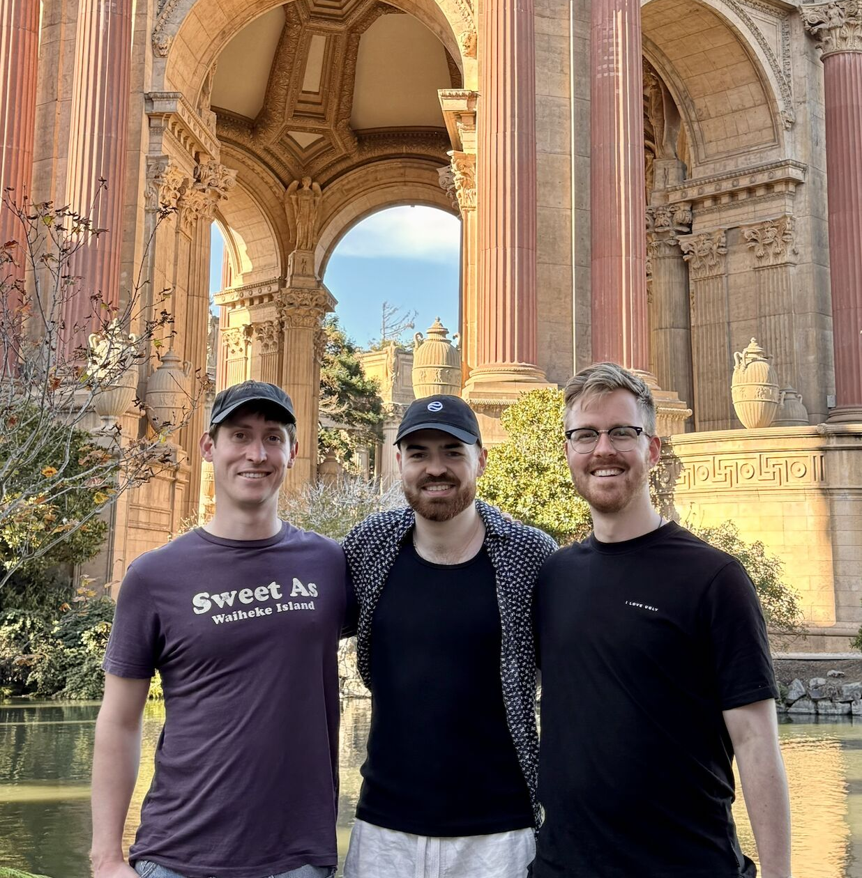 Grw AI founders Daniel Ash, Alistair McLeay and Alex McNaughten at the Palace of Fine Arts in San Francisco